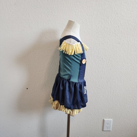 Wizard of Oz Scarecrow Patchwork Straw Hay Dress Halloween Costume w/Hat S/4-6 - Picture 6 of 10
